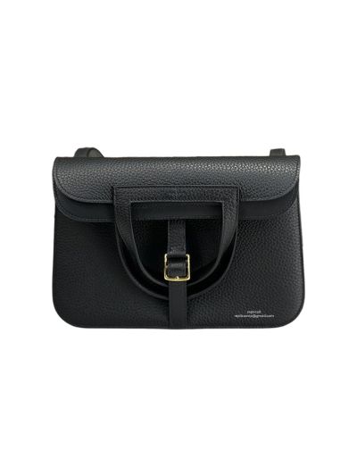 Hermes Medium Halzan Black Leather Tote Shoulder Bag 25x17x8CM 523484