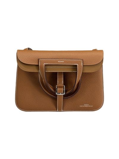 Hermes Medium Halzan Brown Leather Tote Shoulder Bag 25x17x8CM 523481