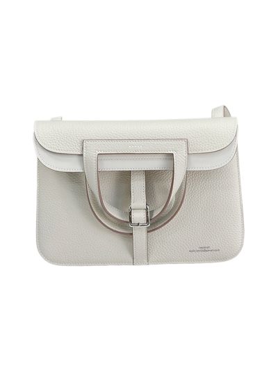 Hermes Medium Halzan White Leather Tote Shoulder Bag 25x17x8CM 523479