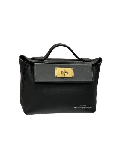 Hermes Mini 2424 21 Top Handle Shoulder Bag Black Evercolor and Swift calfskin 524583