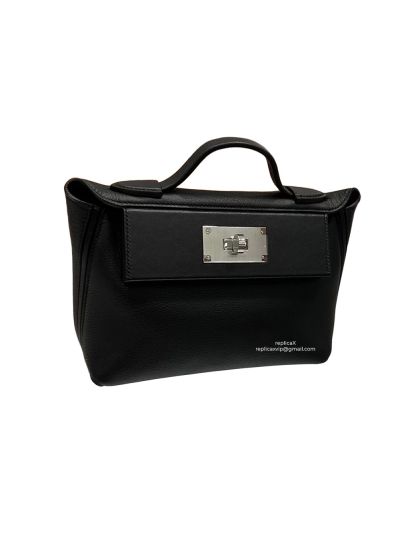 Hermes Mini 2424 21 Top Handle Shoulder Bag Black Evercolor and Swift calfskin 524584