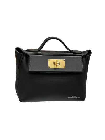 Hermes Mini 2424 21 Top Handle Shoulder Bag Black Evercolor and Swift calfskin 21x16x11CM 523465