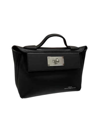 Hermes Mini 2424 21 Top Handle Shoulder Bag Black Evercolor and Swift calfskin 21x16x11C 523466