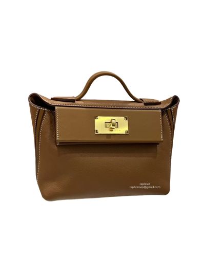 Hermes Mini 2424 21 Top Handle Shoulder Bag Brown Evercolor and Swift calfskin 524580