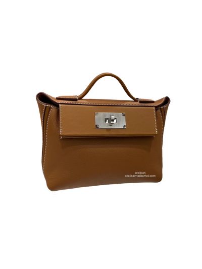 Hermes Mini 2424 21 Top Handle Shoulder Bag Brown Evercolor and Swift calfskin 524581