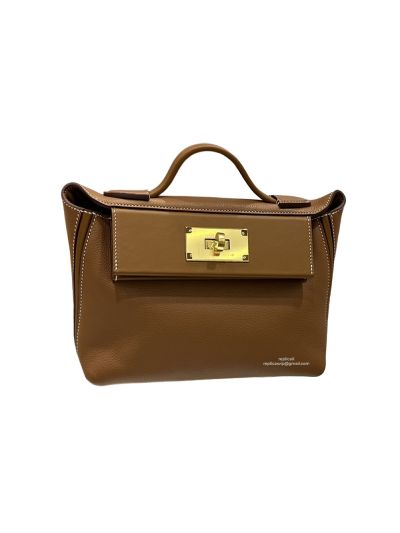Hermes Mini 2424 21 Top Handle Shoulder Bag Brown Evercolor and Swift calfskin 21x16x11CM 523459