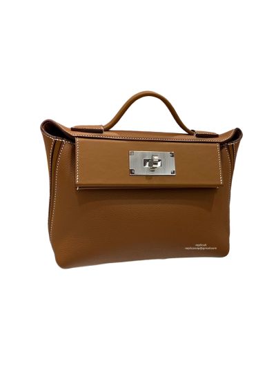 Hermes Mini 2424 21 Top Handle Shoulder Bag Brown Evercolor and Swift calfskin 21x16x11CM 523467