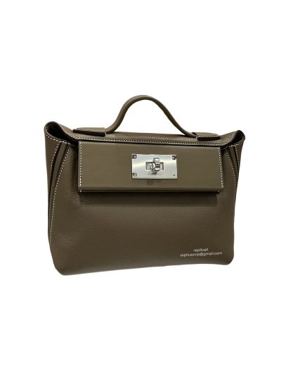 Hermes Mini 2424 21 Top Handle Shoulder Bag Gray Evercolor and Swift calfskin 524585