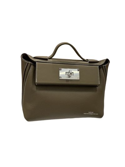 Hermes Mini 2424 21 Top Handle Shoulder Bag Gray Evercolor and Swift calfskin 21x16x11CM 523460