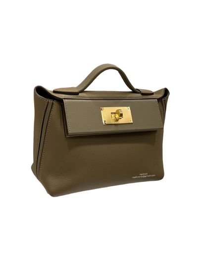 Hermes Mini 2424 21 Top Handle Shoulder Bag Gray Evercolor and Swift calfskin 21x16x11CM 523461