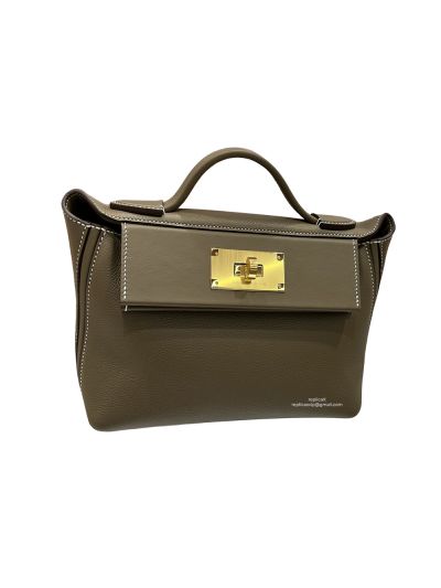 Hermes Mini 2424 21 Top Handle Shoulder Bag Gray Evercolor and Swift calfskin 21x16x11CM 523462