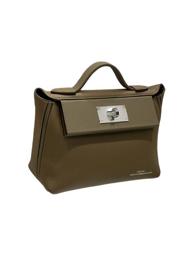 Hermes Mini 2424 21 Top Handle Shoulder Bag Gray Evercolor and Swift calfskin 21x16x11CM 523463