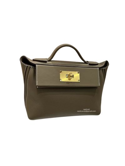 Hermes Mini 2424 21 Top Handle Shoulder Bag Gray Evercolor and Swift calfskin 21x16x11CM 524579