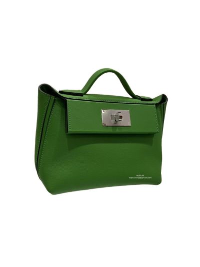  Hermes Mini 2424 21 Top Handle Shoulder Bag Green Evercolor and Swift calfskin 524576