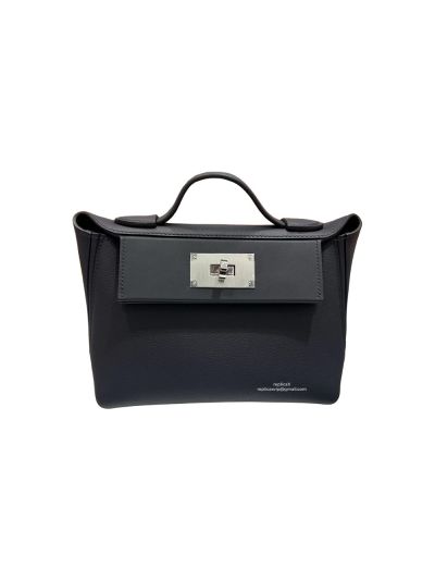 Hermes Mini 2424 21 Top Handle Shoulder Bag Navy Blue Evercolor and Swift calfskin 524578