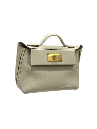 Hermes Mini 2424 21 Top Handle Shoulder Bag Off White Evercolor and Swift calfskin 524582