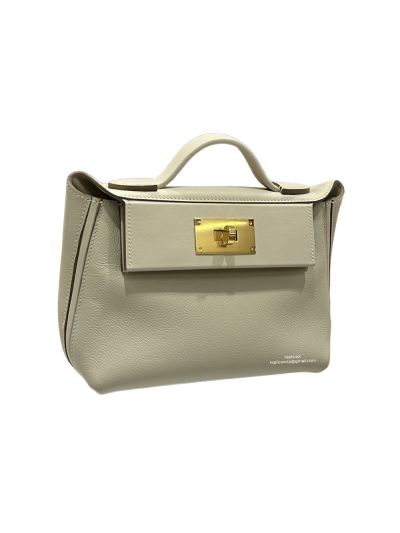 Hermes Mini 2424 21 Top Handle Shoulder Bag Off White Evercolor and Swift calfskin 21x16x11CM 523453