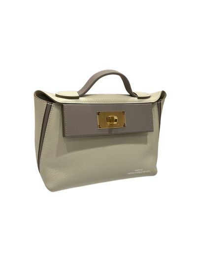 Hermes Mini 2424 21 Top Handle Shoulder Bag Pink Evercolor and Swift calfskin 21x16x11CM 523455
