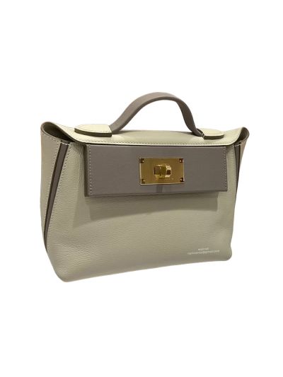 Hermes Mini 2424 21 Top Handle Shoulder Bag White Gray Evercolor and Swift calfskin 21x16x11CM 524575