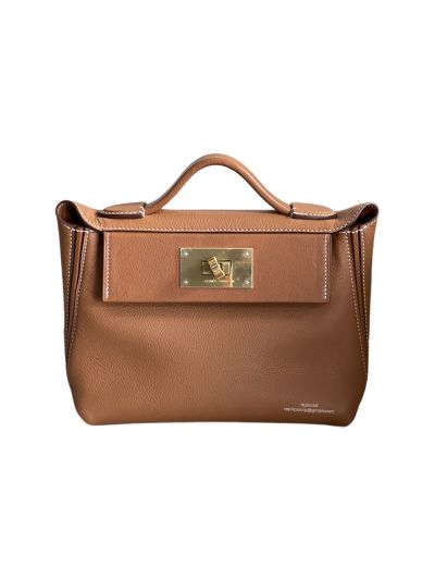 Hermes Mini 2424 Top Handle Evercolor Bag Brown 21CM 523457