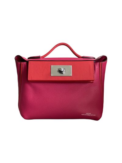 Hermes Mini 2424 Top Handle Evercolor Bag Fuchsia Pink 21CM 523458