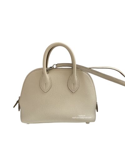 Hermes Mini Bolide 1923 2Way Shoulder Bag White Leather Fully Hand Stitched 522486