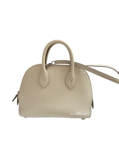 Hermes Mini Bolide 1923 2Way Shoulder Bag White Leather Fully Hand Stitched 523299