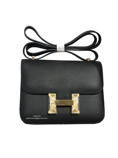 Hermes Mini Epsom Constance 24 Crossbody Hand Stitched Bag Black 19CM 522383