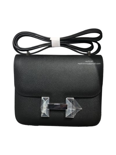 Hermes Mini Epsom Constance 24 Crossbody Hand Stitched Bag Black 19CM 522384