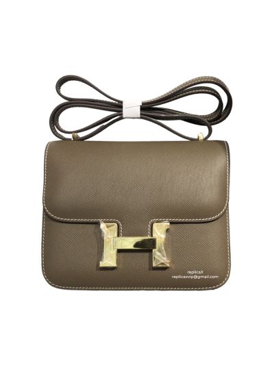 Hermes Mini Epsom Constance 24 Crossbody Hand Stitched Bag Grey 19CM 522385