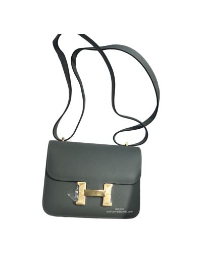 Hermes Mini Epsom Constance 24 Crossbody Hand Stitched Bag Grey 19CM 522398