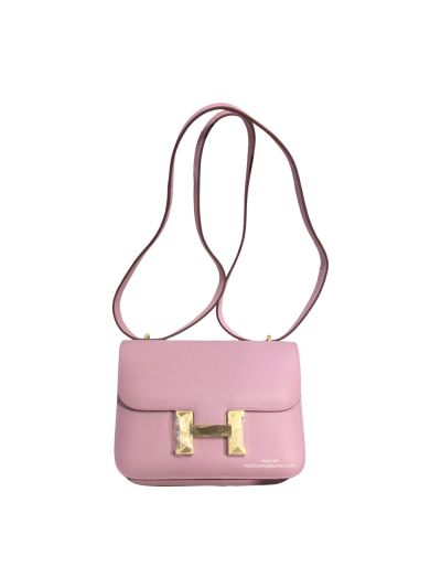 Hermes Mini Epsom Constance 24 Crossbody Hand Stitched Bag Pink 19CM 522395
