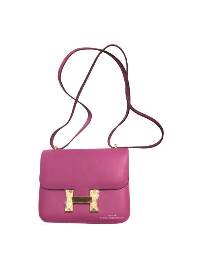 Hermes Mini Epsom Constance 24 Crossbody Hand Stitched Bag Purple 19CM 522389