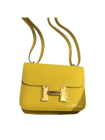 Hermes Mini Epsom Constance 24 Crossbody Hand Stitched Bag Yellow 19CM 522393