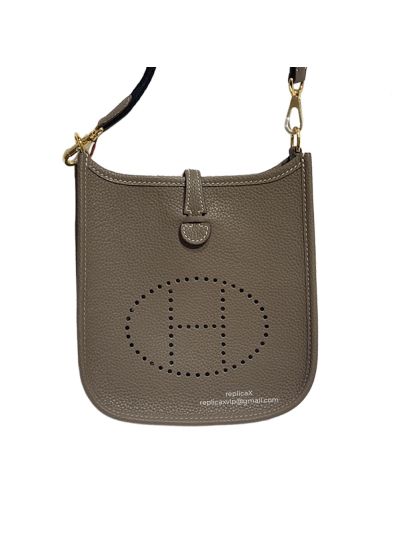 Hermes Mini Evelyne Shoulder Bag Grey Grained Calfskin 522214