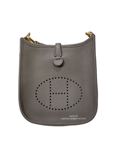 Hermes Mini Evelyne Shoulder Bag Grey Grained Calfskin 522216