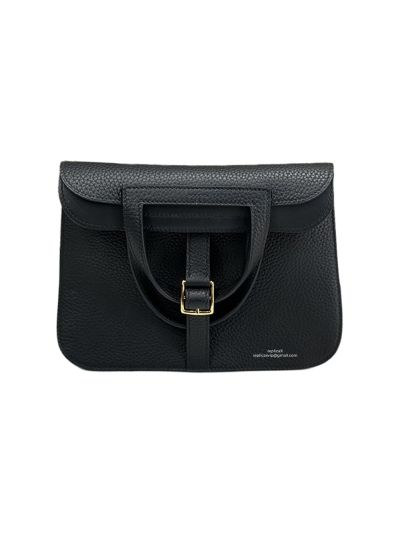 Hermes Mini Halzan Black Leather Tote Shoulder Bag 22x16x7CM 523487