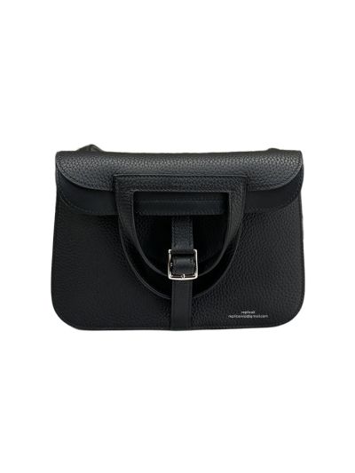 Hermes Mini Halzan Black Leather Tote Shoulder Bag 22x16x7CM 523488