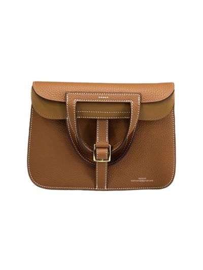 Hermes Mini Halzan Brown Leather Tote Shoulder Bag 22x16x7CM 523486