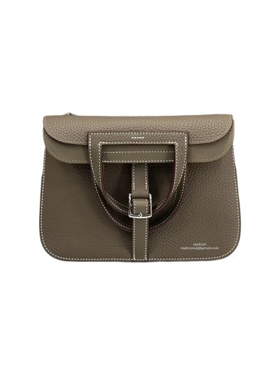 Hermes Mini Halzan Gray Leather Tote Shoulder Bag 523255