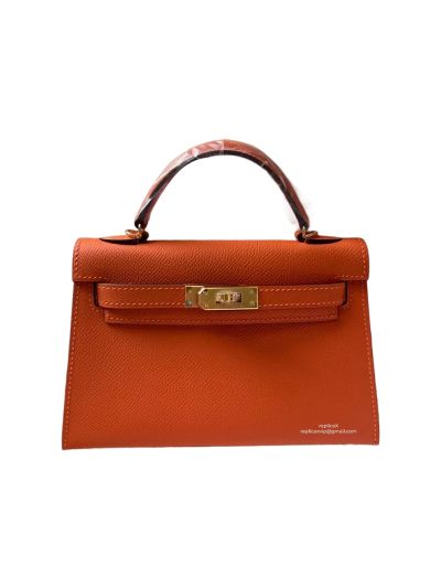 Hermes Mini Kelly 19 Shoulder Top Handle Bag Orange Epsom Calfskin 19CM 523267