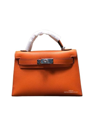 Hermes Mini Kelly 19 Shoulder Top Handle Bag Orange Epsom Calfskin 19CM 523268