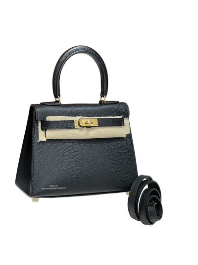 Hermes Mini Kelly 20CM Top Handle Bag Black Sellier Gris Asphalte Epsom 523151