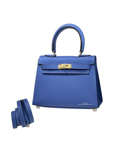 Hermes Mini Kelly 20CM Top Handle Bag Blue Sellier Gris Asphalte Epsom 523150
