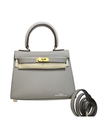 Hermes Mini Kelly 20CM Top Handle Bag Gray Sellier Gris Asphalte Epsom 523146