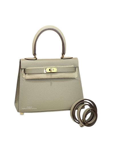 Hermes Mini Kelly 20CM Top Handle Bag Gray Sellier Gris Asphalte Epsom 523157