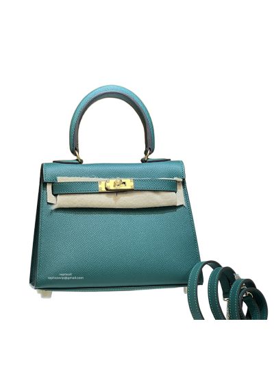Hermes Mini Kelly 20CM Top Handle Bag Green Sellier Gris Asphalte Epsom 523156