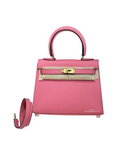 Hermes Mini Kelly 20CM Top Handle Bag Pink Sellier Gris Asphalte Epsom 523153