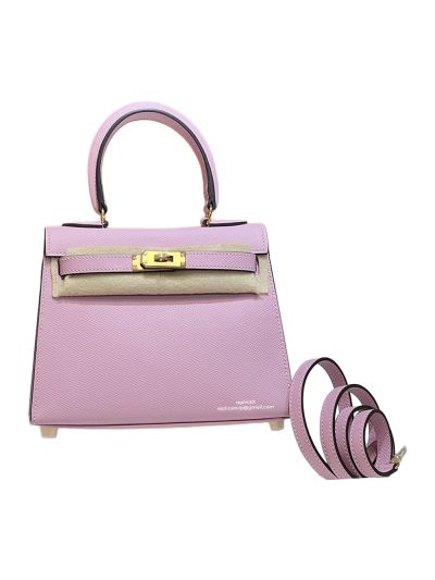 Hermes Mini Kelly 20CM Top Handle Bag Pink Sellier Gris Asphalte Epsom 523154