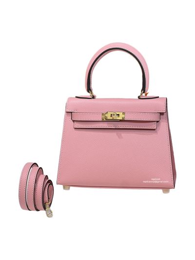Hermes Mini Kelly 20CM Top Handle Bag Pink Sellier Gris Asphalte Epsom 523155